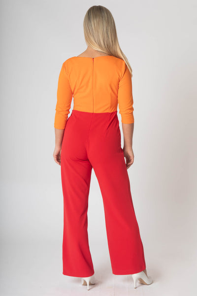 Gabriale Colour Block Jumpsuit  - Orange & Red