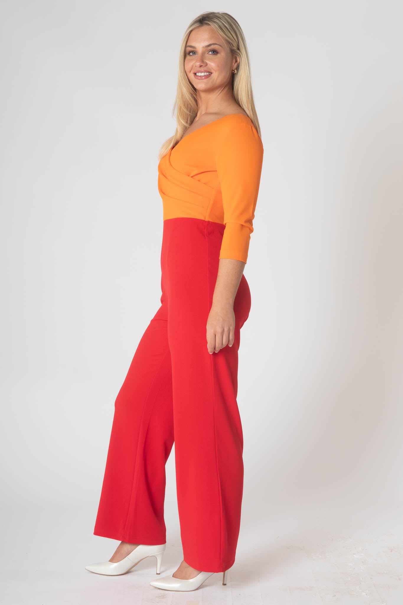 Gabriale Colour Block Jumpsuit  - Orange & Red