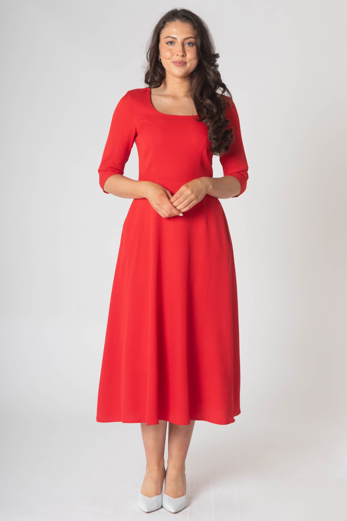 Porsha Dress With Round Neck And Contrast Lining - Red & Pink