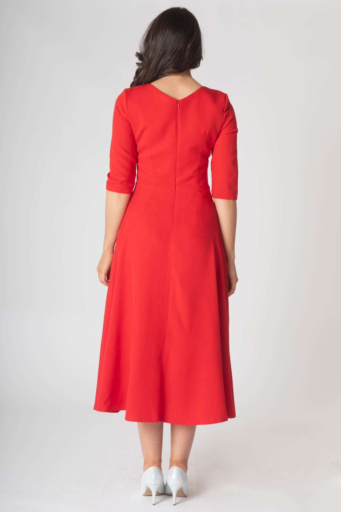 Porsha Dress With Round Neck And Contrast Lining - Red & Pink