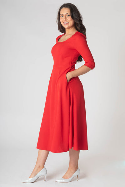 Porsha Dress With Round Neck And Contrast Lining - Red & Pink