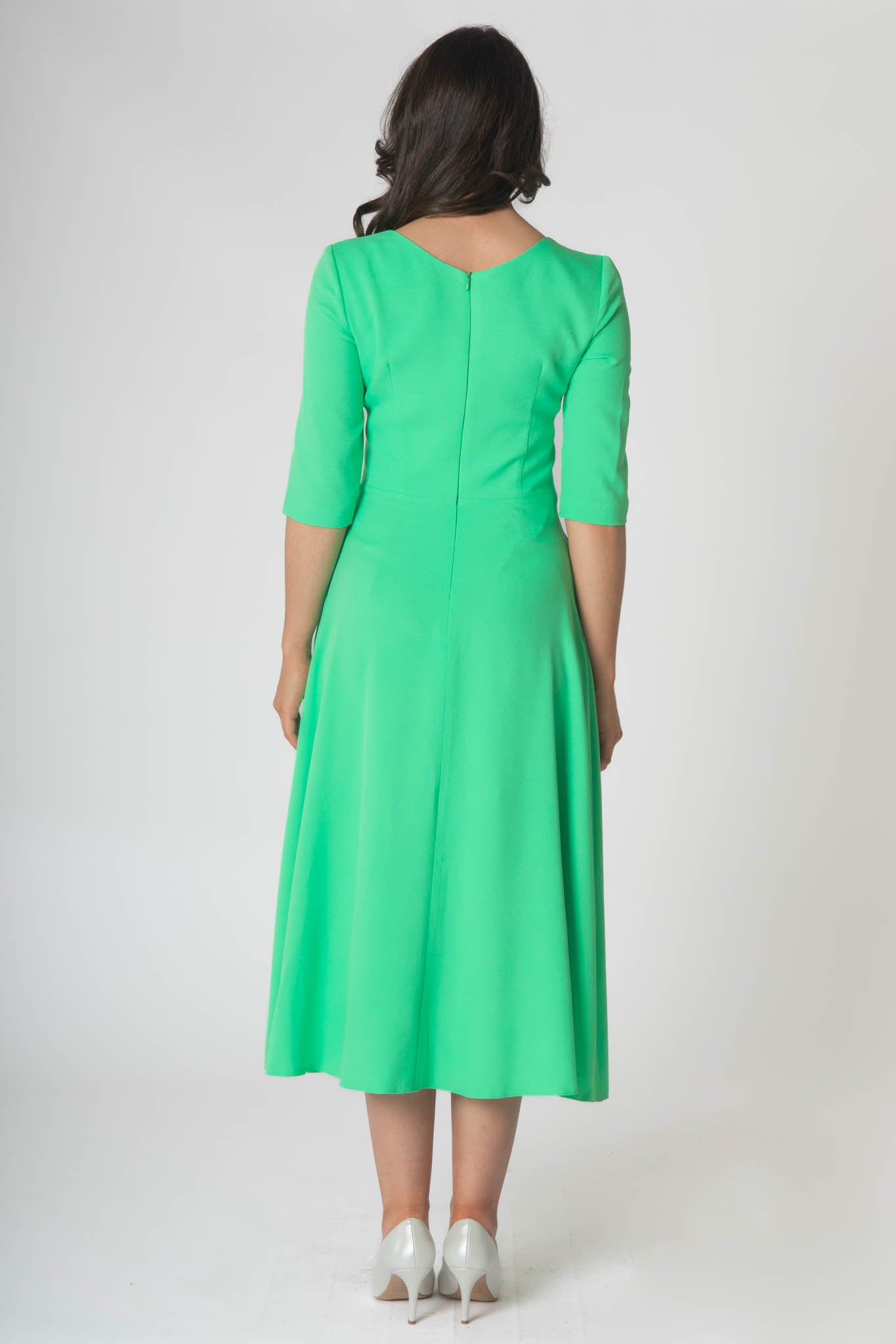 Porsha Dress With Round Neck And Contrast Lining - Green & Pink