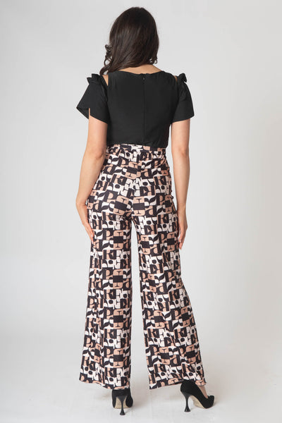 Nova Contrast Print Jumpsuit With Belt - Brown