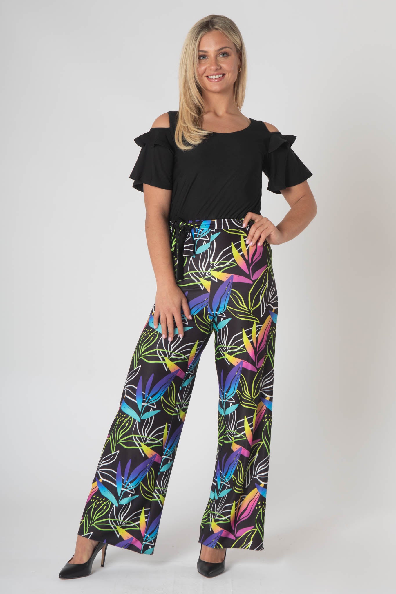 Nova Contrast Print Jumpsuit With Belt  - Multicolor