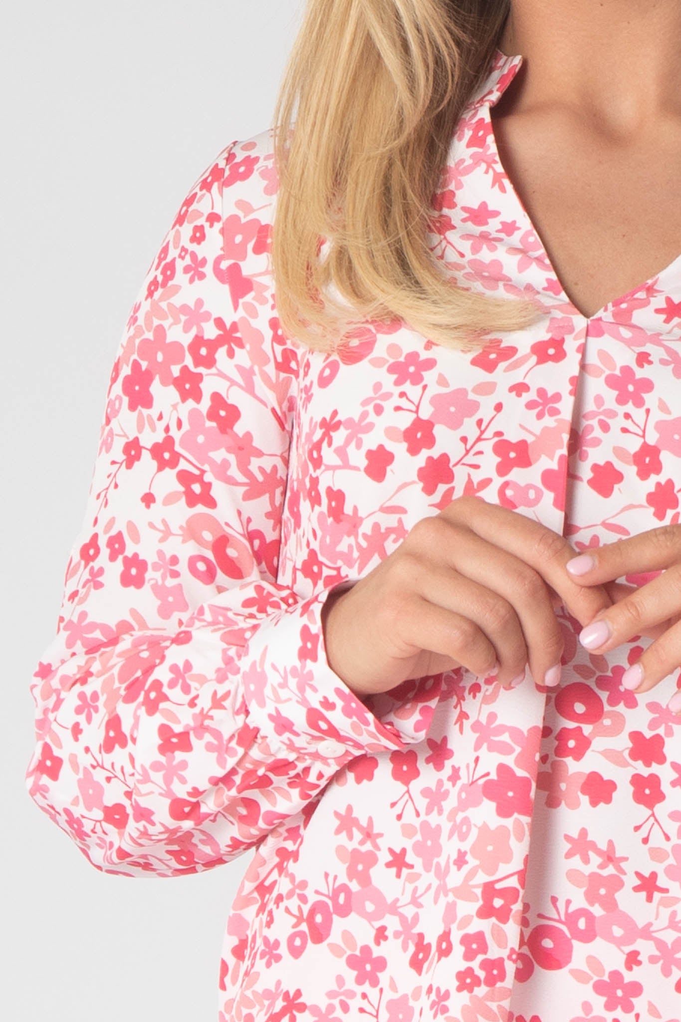 Raven Printed Top With Grandfather Collar - Pink