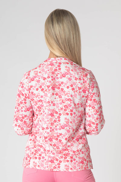 Raven Printed Top With Grandfather Collar - Pink