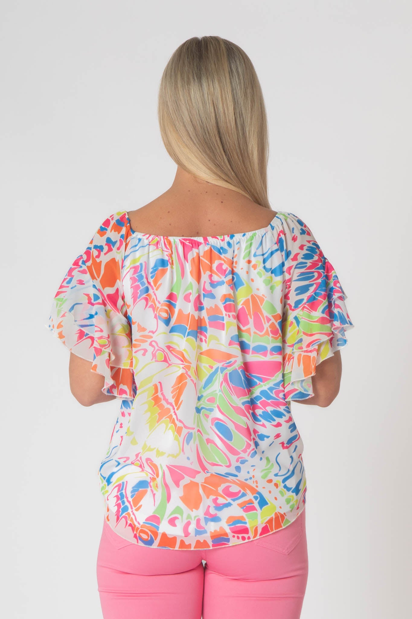 Pippa Gathered Round Neck Top With Tie Hem - Multicolor