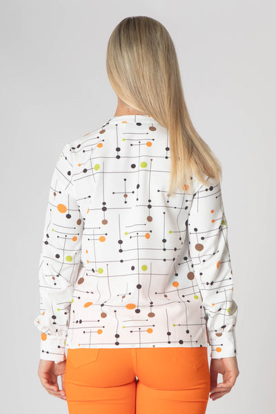 Raven Printed Top With Grandfather Collar - White