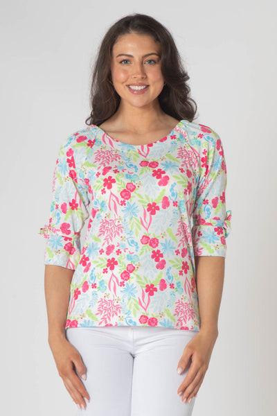 Olie Printed Long Sleeve Top With Round Neck - Pink & Baby Blue