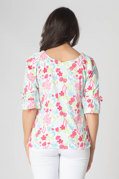 Olie Printed Long Sleeve Top With Round Neck - Pink & Baby Blue