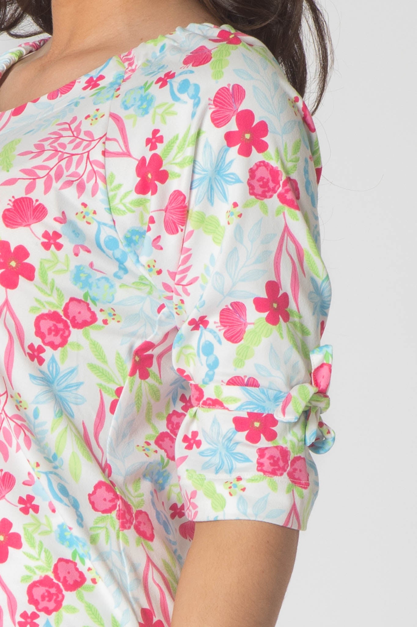 Olie Printed Long Sleeve Top With Round Neck - Pink & Baby Blue