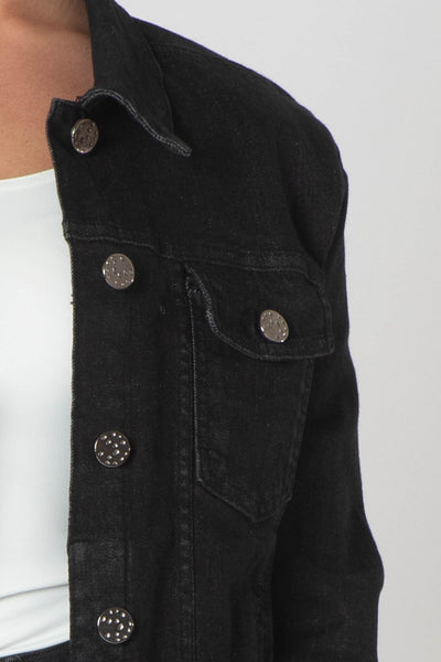 Teagan Classic Denim Jacket with Breast Pockets - Black Denim