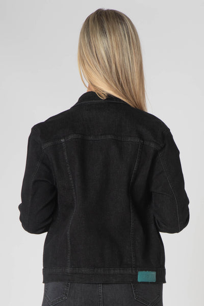 Teagan Classic Denim Jacket with Breast Pockets - Black Denim