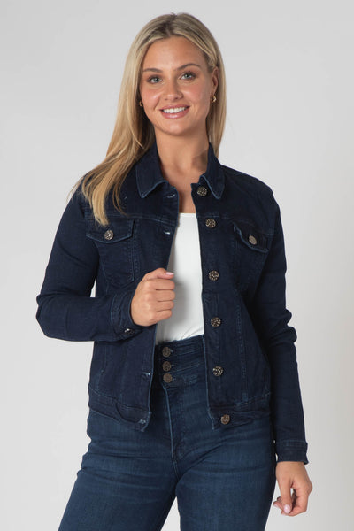 Teagan Classic Denim Jacket with Breast Pockets - Dark Wash