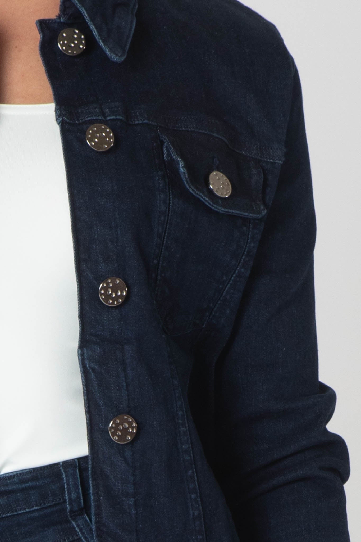 Teagan Classic Denim Jacket with Breast Pockets - Dark Wash