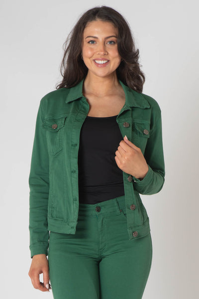 Teagan Classic Denim Jacket with Breast Pockets - Green