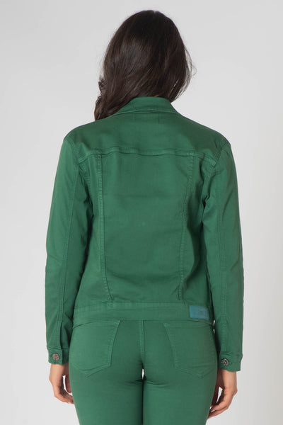 Teagan Classic Denim Jacket with Breast Pockets - Green