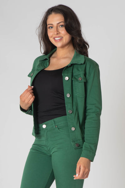 Teagan Classic Denim Jacket with Breast Pockets - Green