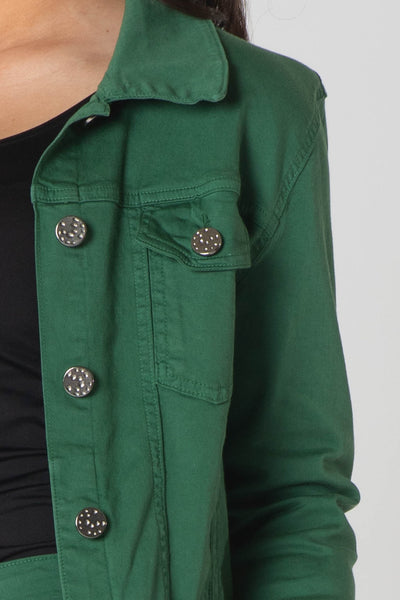 Teagan Classic Denim Jacket with Breast Pockets - Green