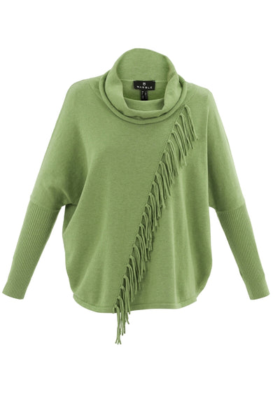 Green Cowl Neck Jumper With Fringe Design