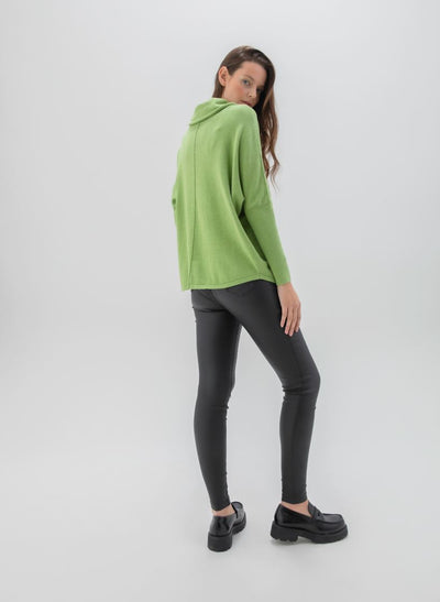 Green Cowl Neck Jumper With Fringe Design