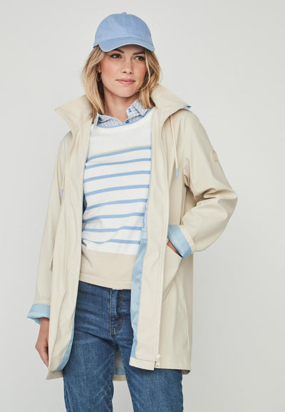 Beige Parka Jacket with Sky Blue Detail