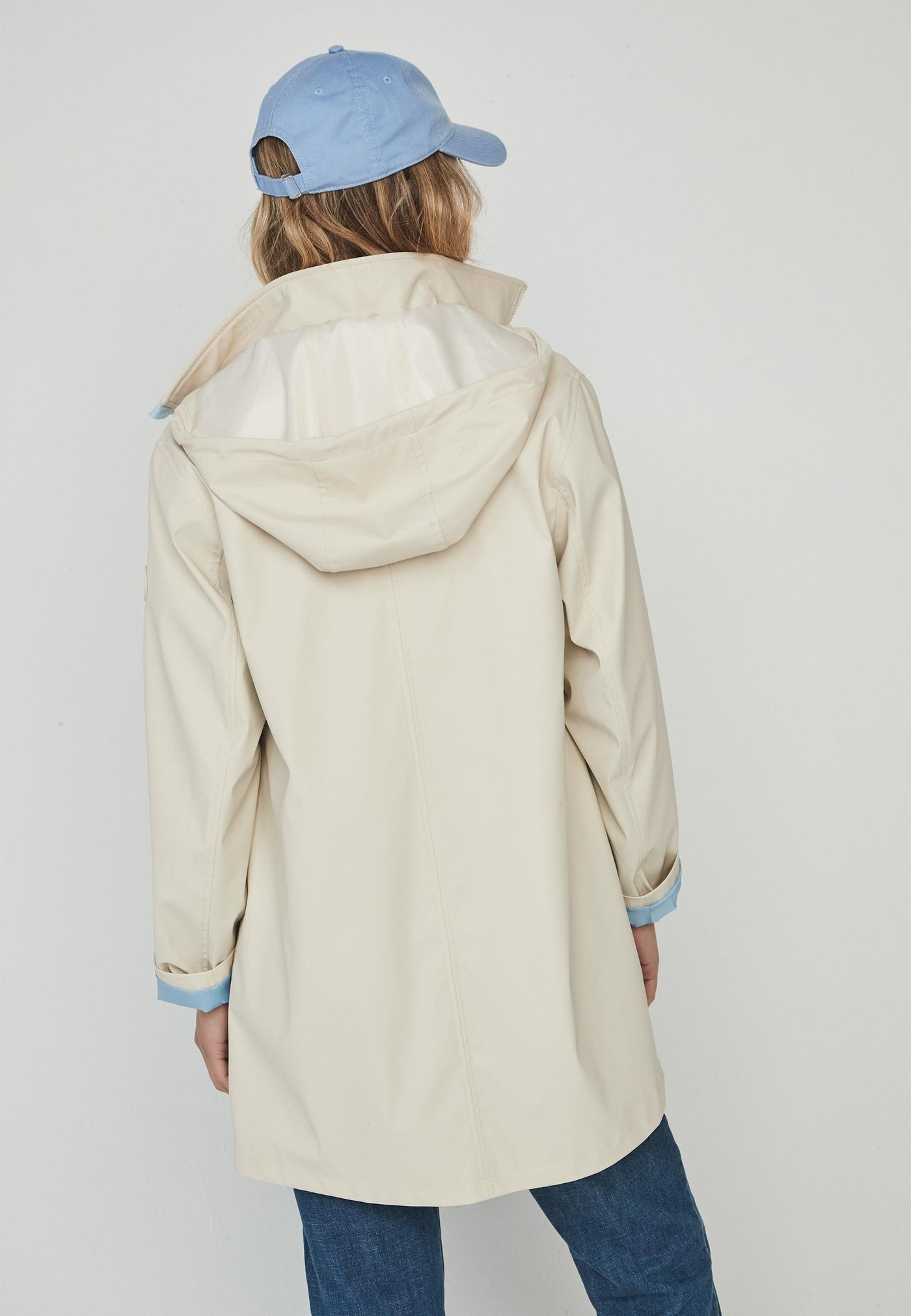Beige Parka Jacket with Sky Blue Detail