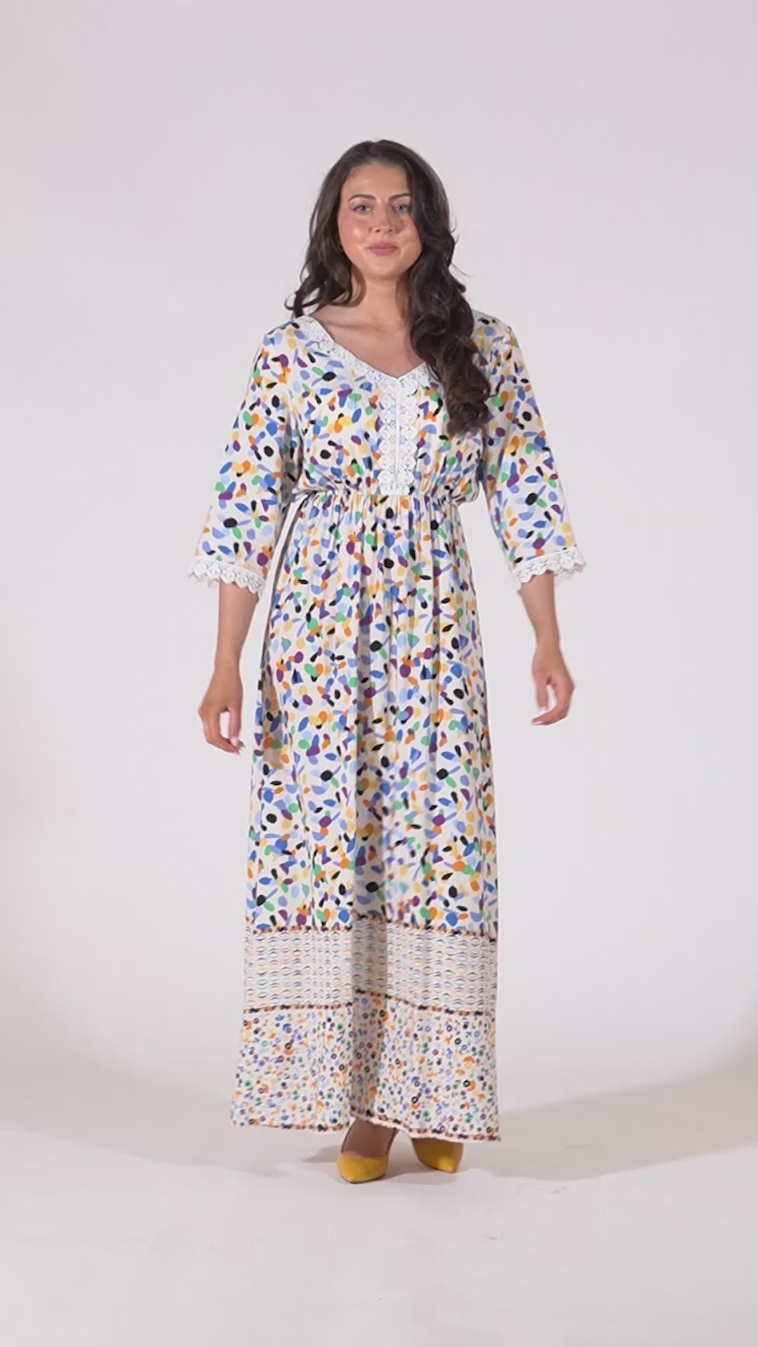 Fleur Maxi Dress With Lace V-Neck Detailing - Blue Dot