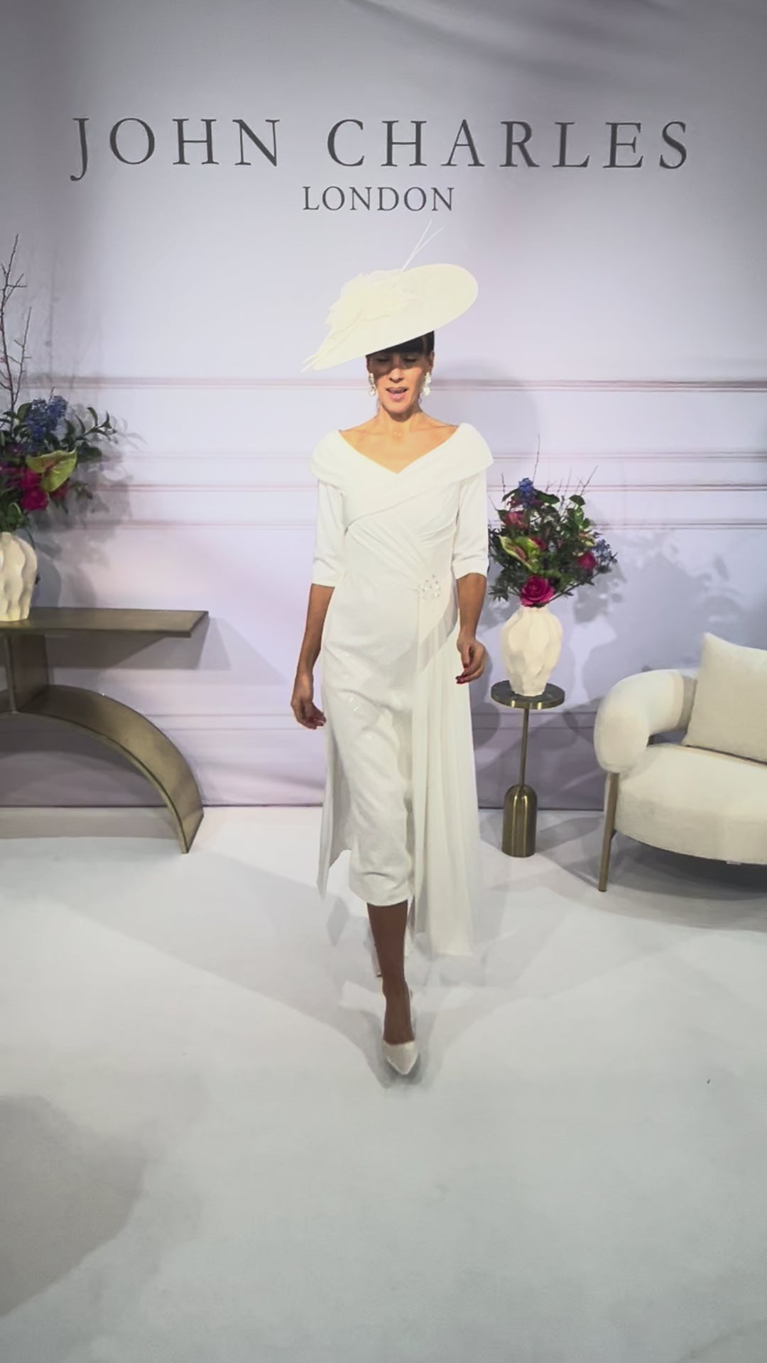 Ivory Dress With Bardot Collar & Sequinned Detailing