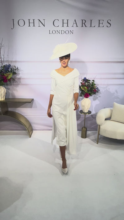 Ivory Dress With Bardot Collar & Sequinned Detailing