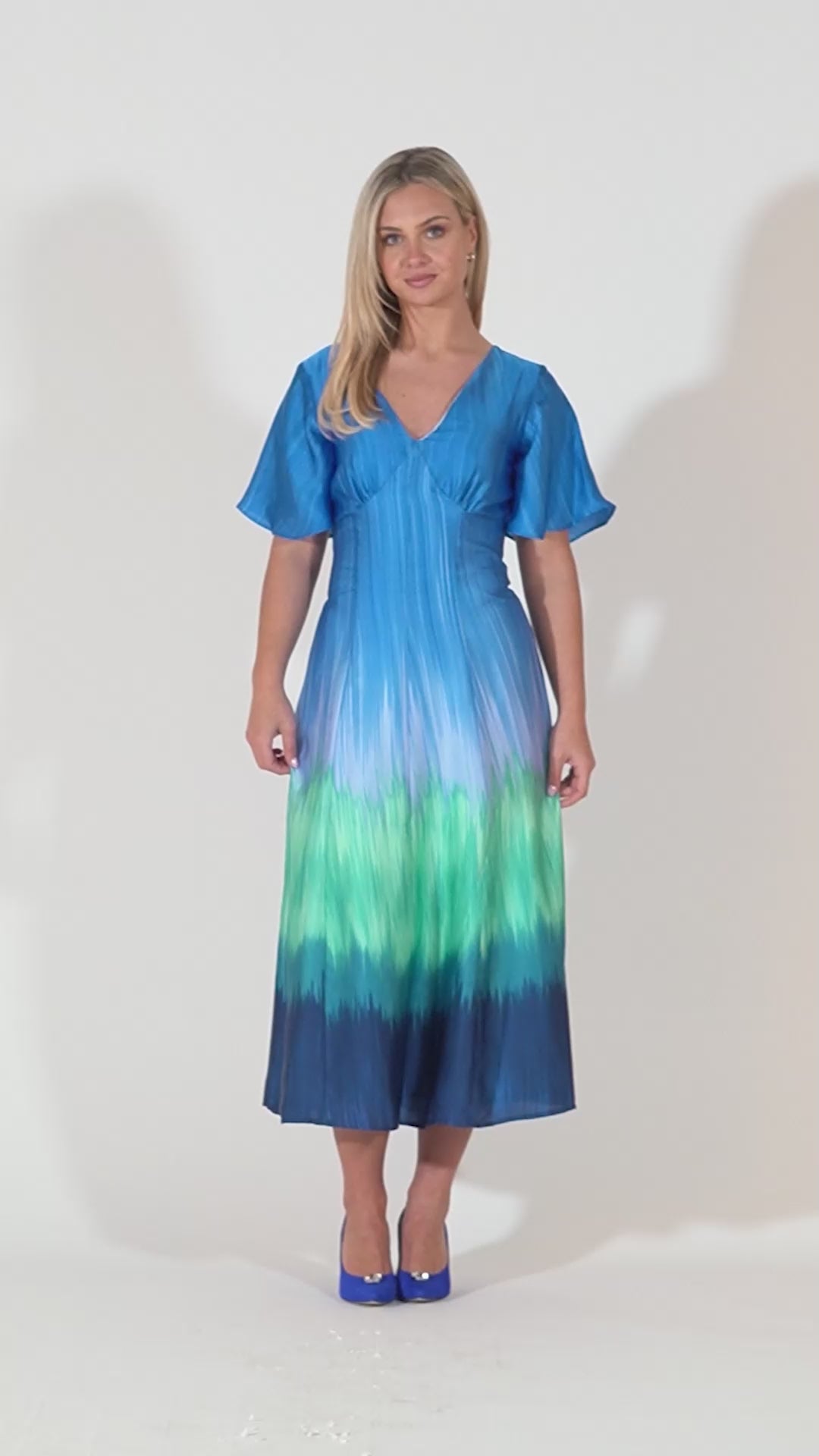 Caprice V-neck Dress with Empire Waist and Loose Half Sleeves