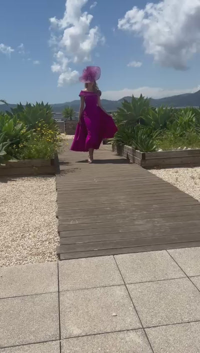 Vibrant Purple Dress With Sculpted Off Shoulder Neckline