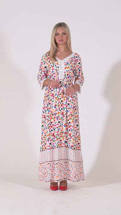 Fleur Maxi Dress With Lace V-Neck Detailing - Pink Dot