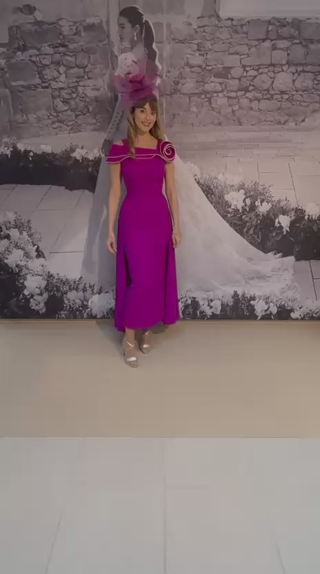 Vibrant Purple Dress With Sculpted Off Shoulder Neckline