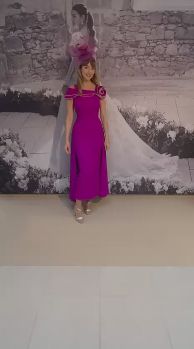 Vibrant Purple Dress With Sculpted Off Shoulder Neckline