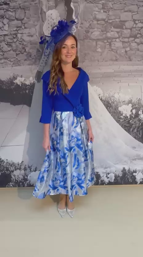 Royal Blue and Silver Dress with Detachable Broach Detail