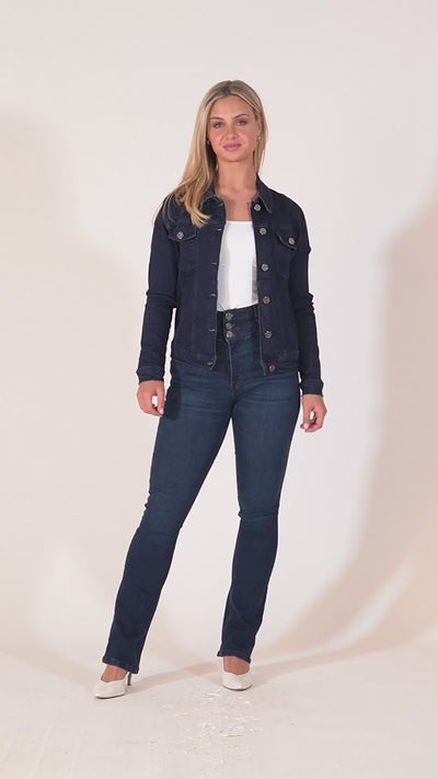 Teagan Classic Denim Jacket with Breast Pockets - Dark Wash