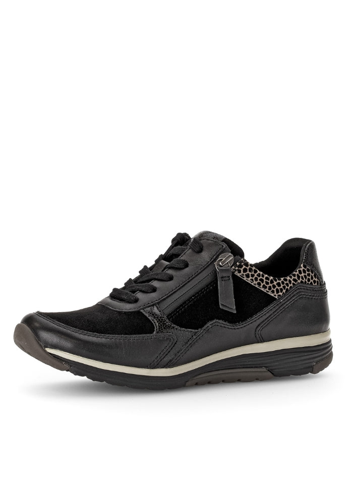Black Runners with Suede and Animal Print Detail