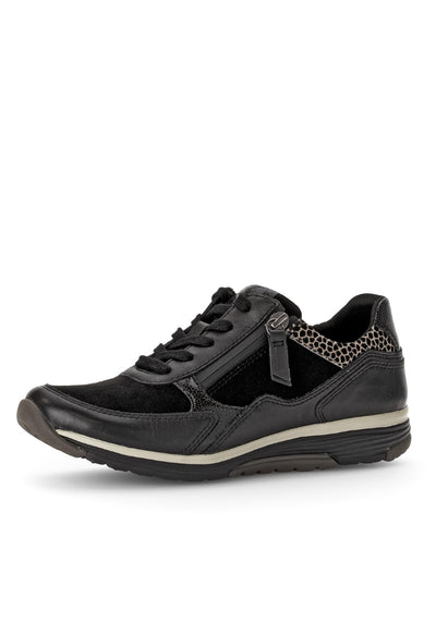 Black Runners with Suede and Animal Print Detail