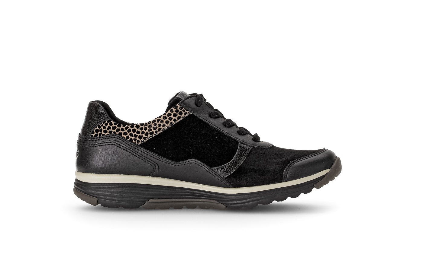 Black Runners with Suede and Animal Print Detail