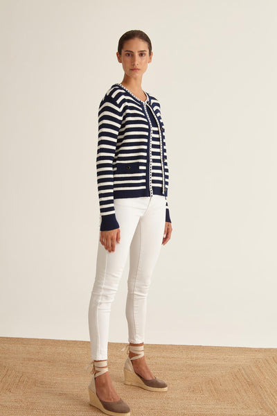 Navy & White Striped Cardigan