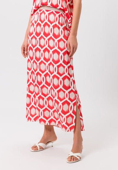 Coral Geometric Print Skirt