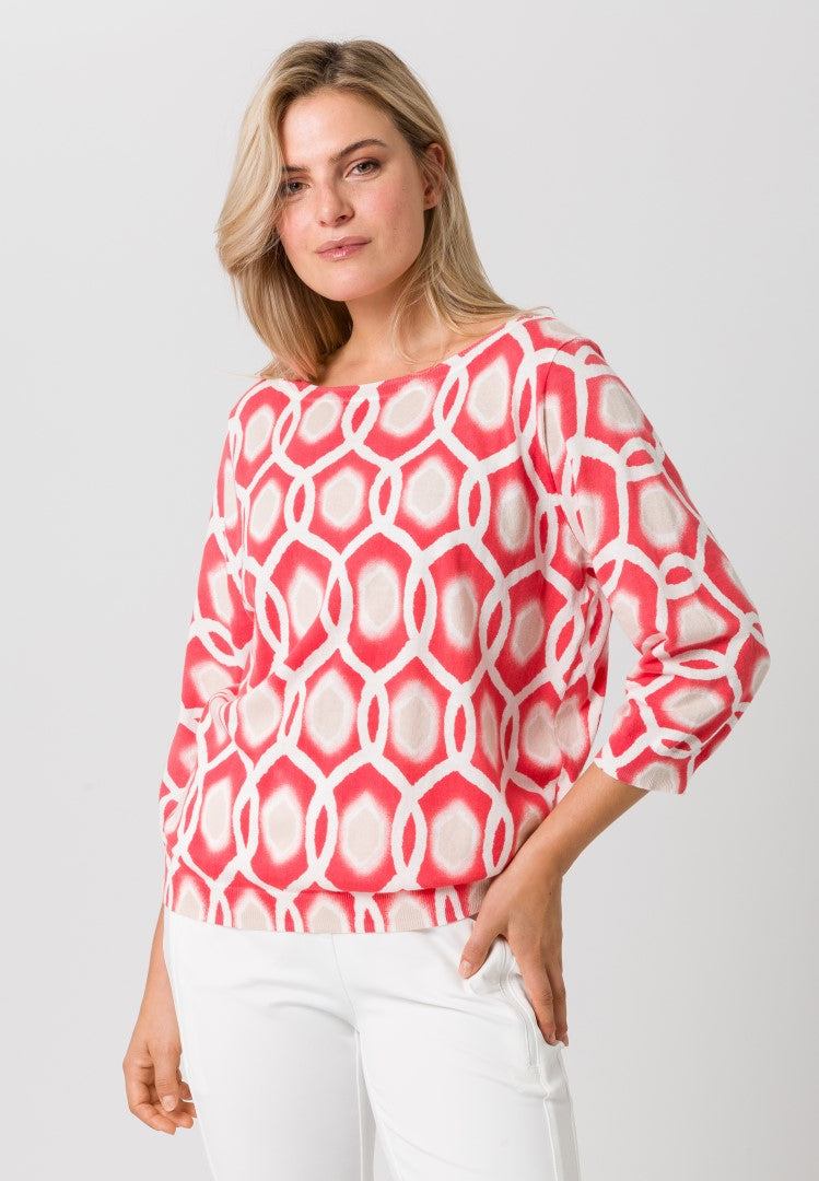 Coral Geometric Print Jumper