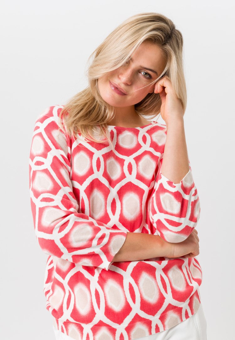 Coral Geometric Print Jumper