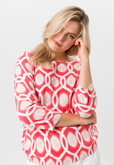 Coral Geometric Print Jumper