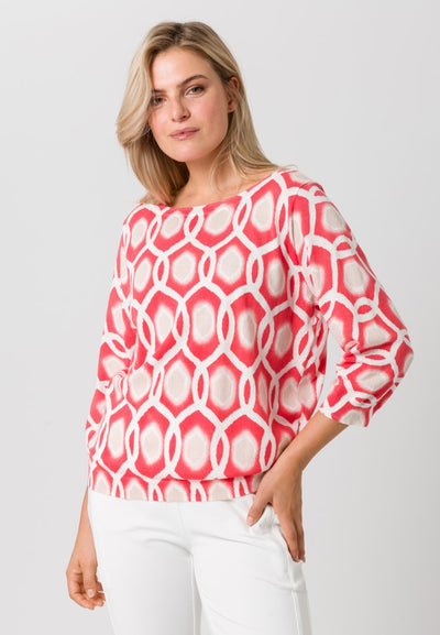 Coral Geometric Print Jumper