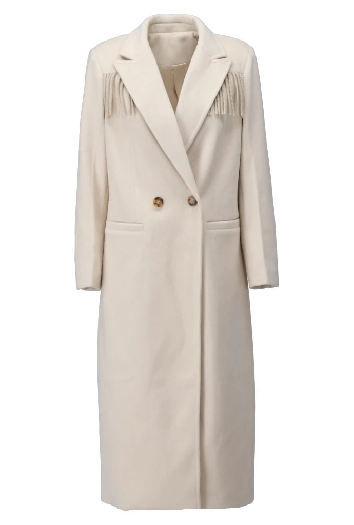 Cream Coat with Fringe Detail