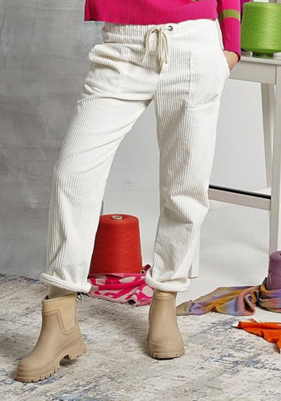 Cream Corded Wide Leg Trousers