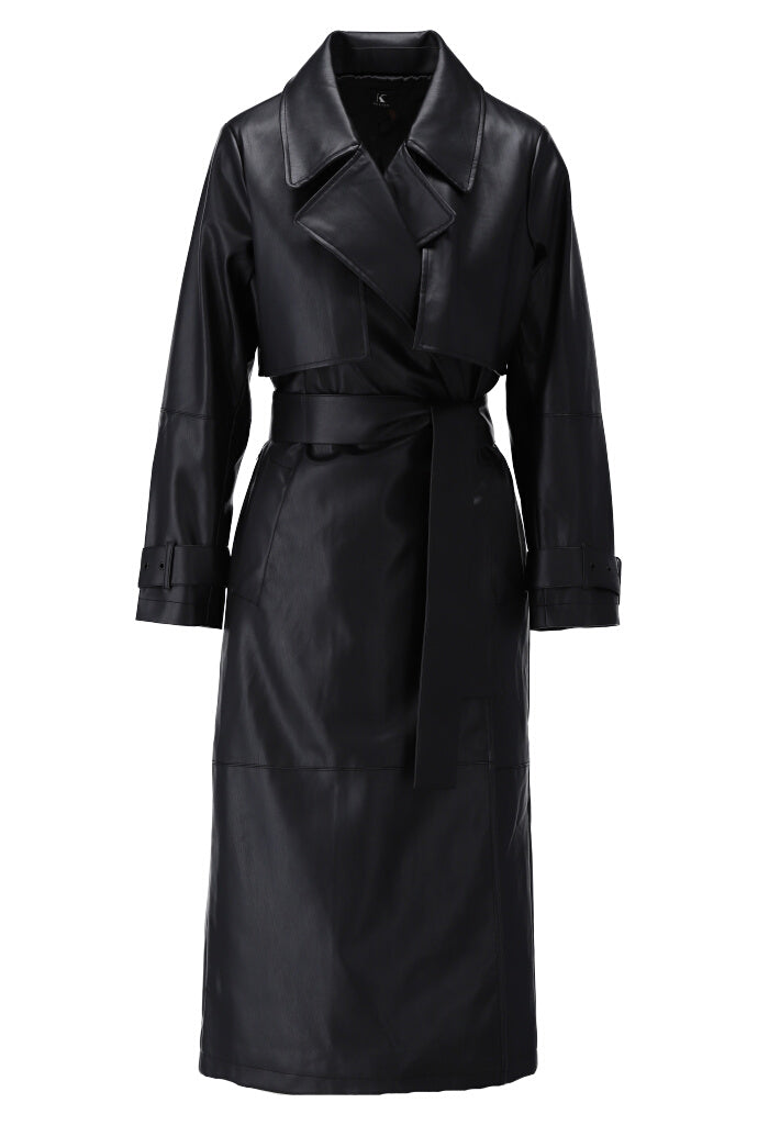 Black Vegan Leather Trenchcoat