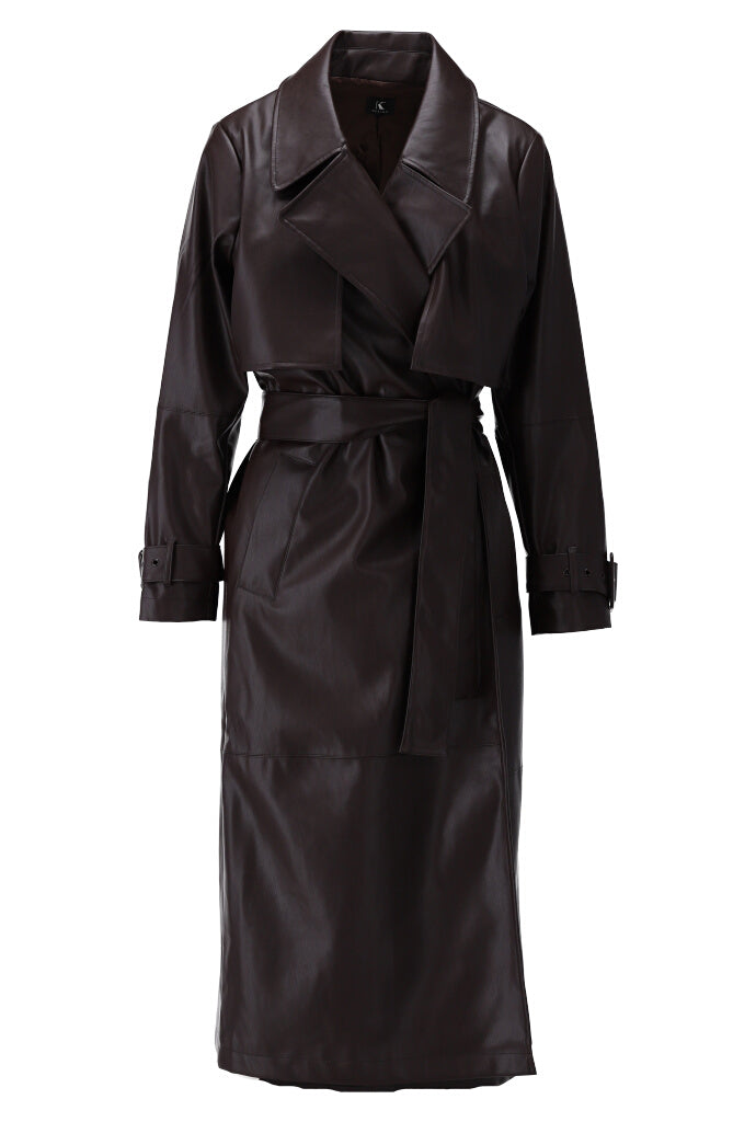 Chocolate Brown Vegan Leather Trenchcoat